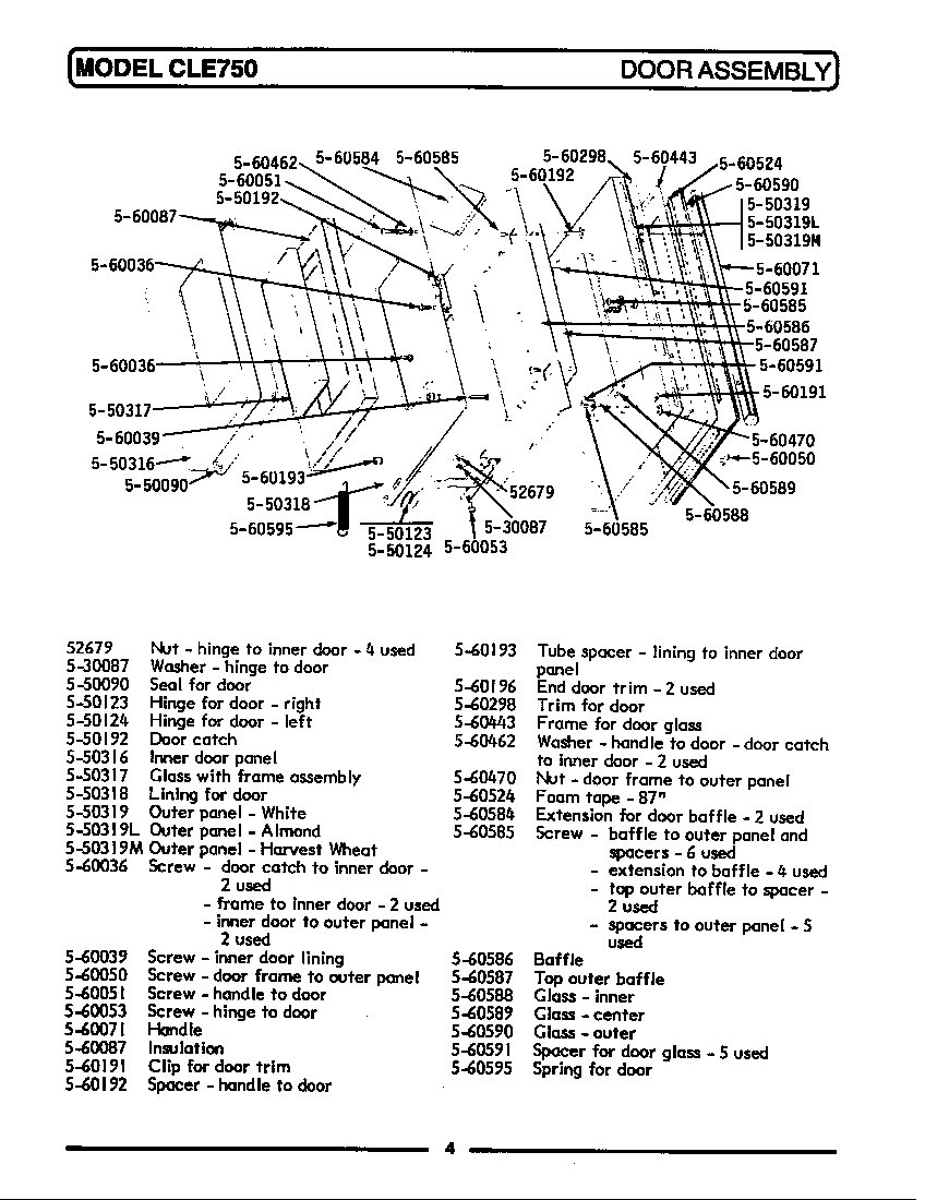 Maytag CLE750 door assembly/range diagram