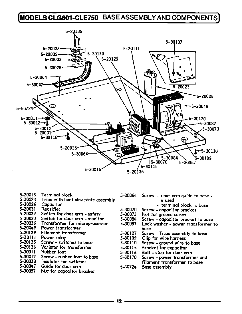 Maytag CLE750 base assembly & components diagram