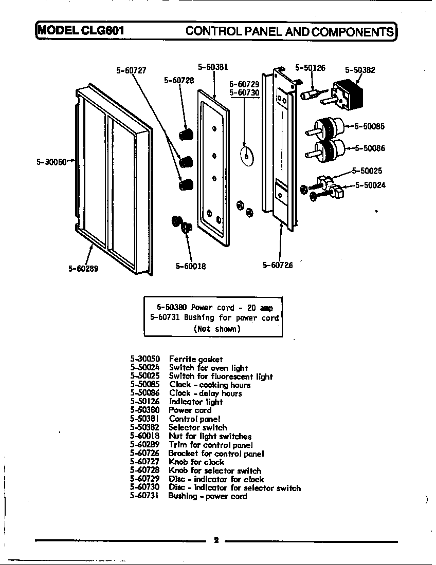 Maytag CLG601 control panel & components diagram