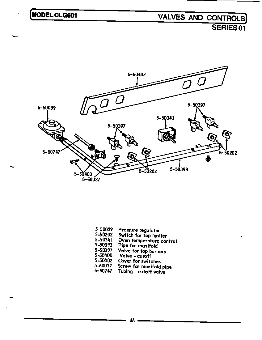 Maytag CLG601 valves & controls diagram