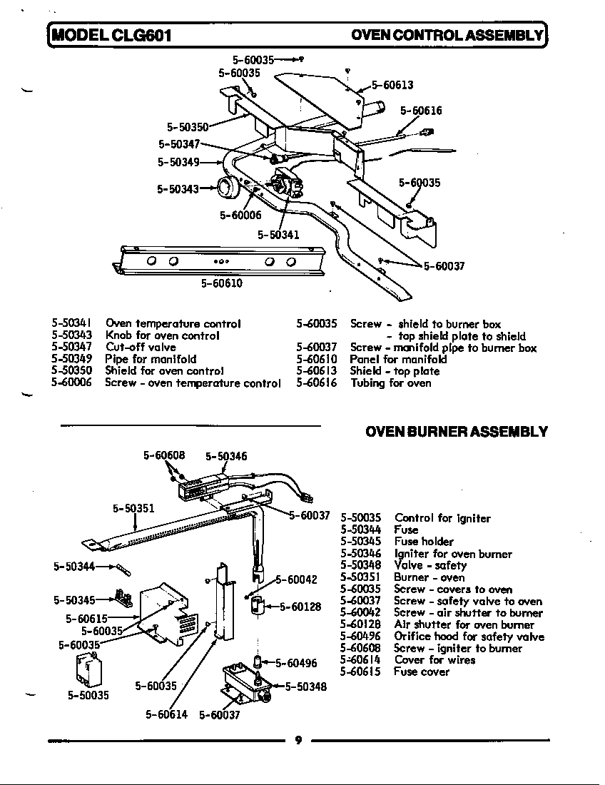 Maytag CLG601 oven burner assembly diagram