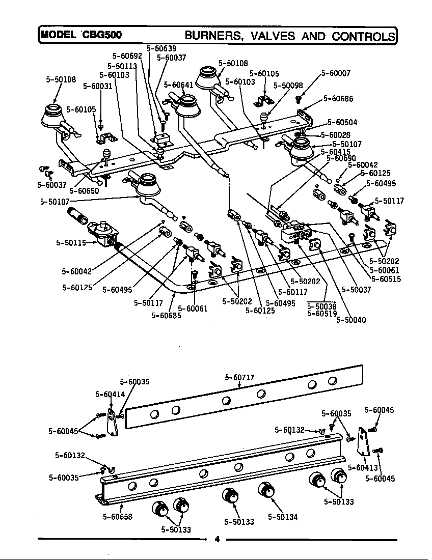 Maytag LCBG500 burners, valves & controls diagram