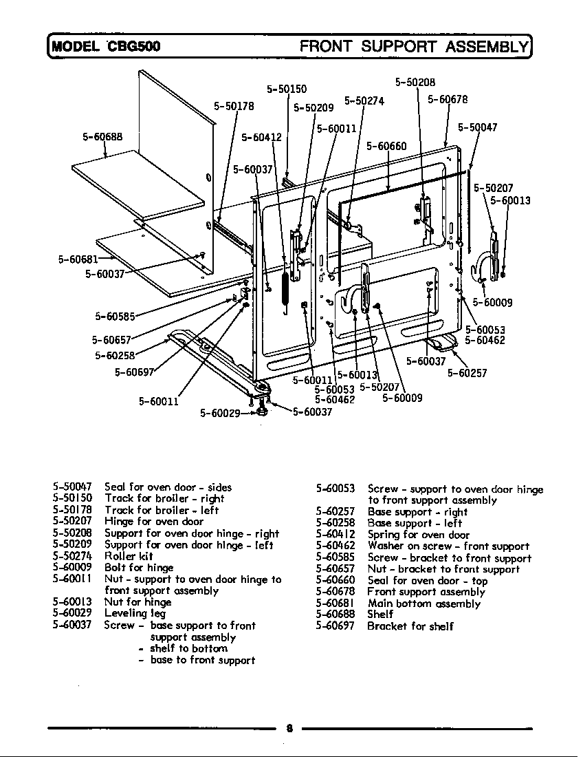 Maytag LCBG500 front support assembly diagram