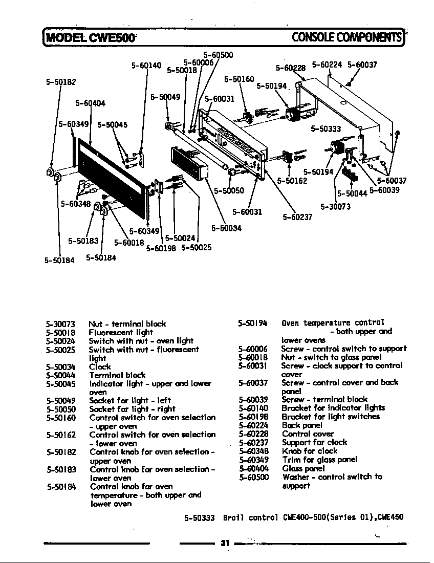 Maytag CWE500 control panel diagram