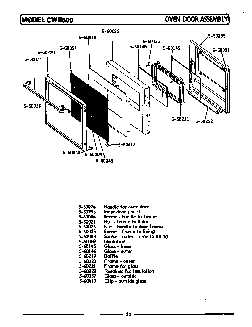 Maytag CWE500 oven door assembly diagram