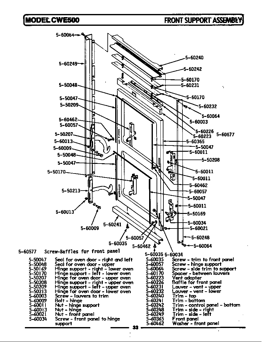Maytag CWE500 front support assembly diagram