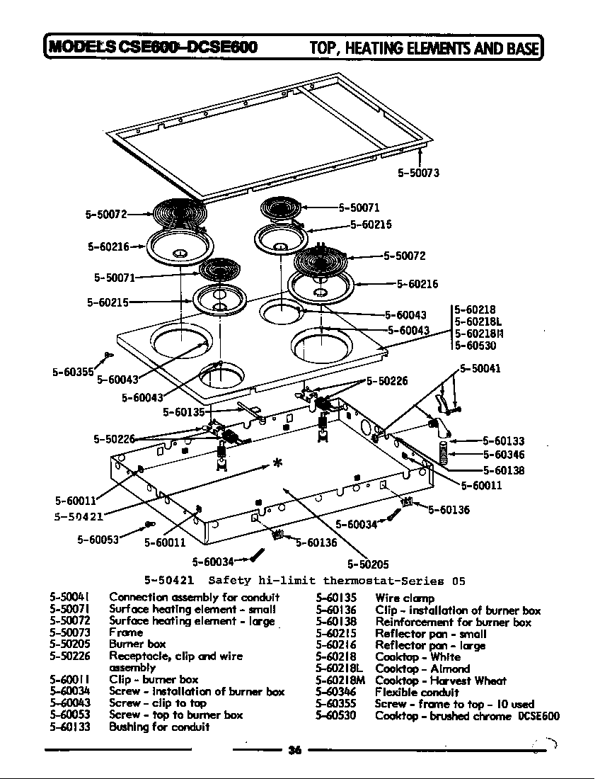 Maytag DCSE601 main top diagram