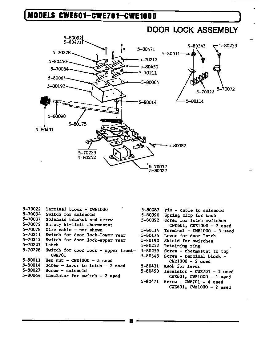 Maytag CWE601 door lock assembly diagram