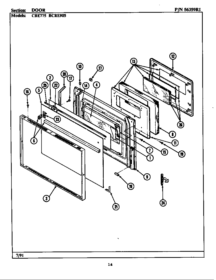 Maytag CRE775 door diagram