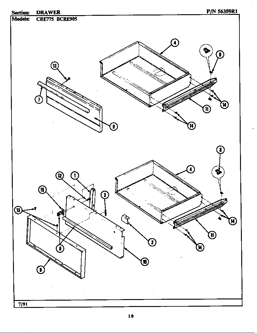 Maytag CRE775 drawer diagram