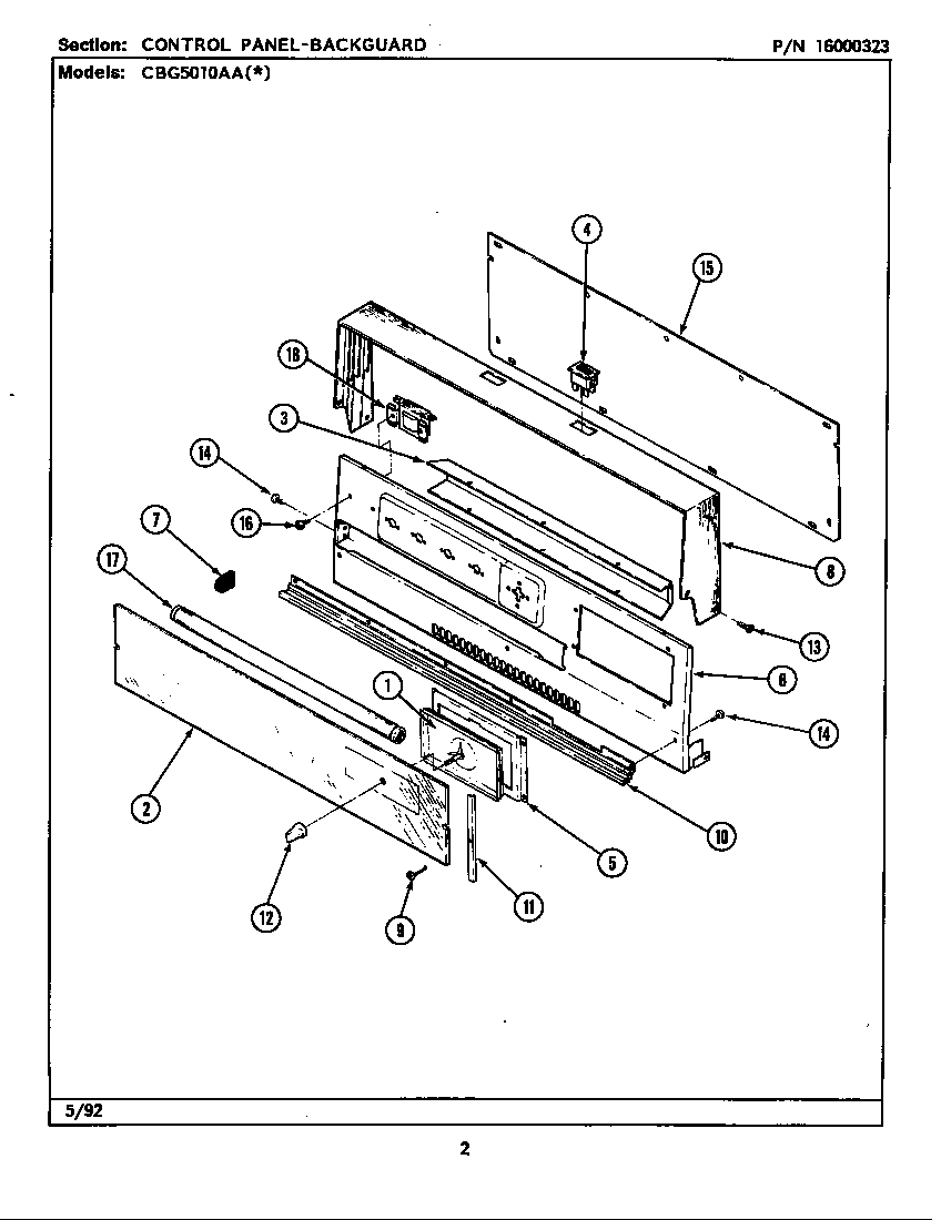 Maytag CBG5010AAL control panel diagram