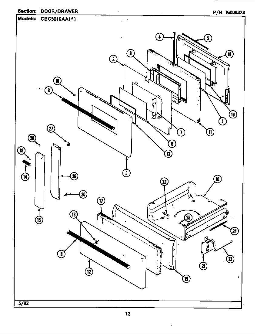 Maytag CBG5010AAL door/drawer diagram