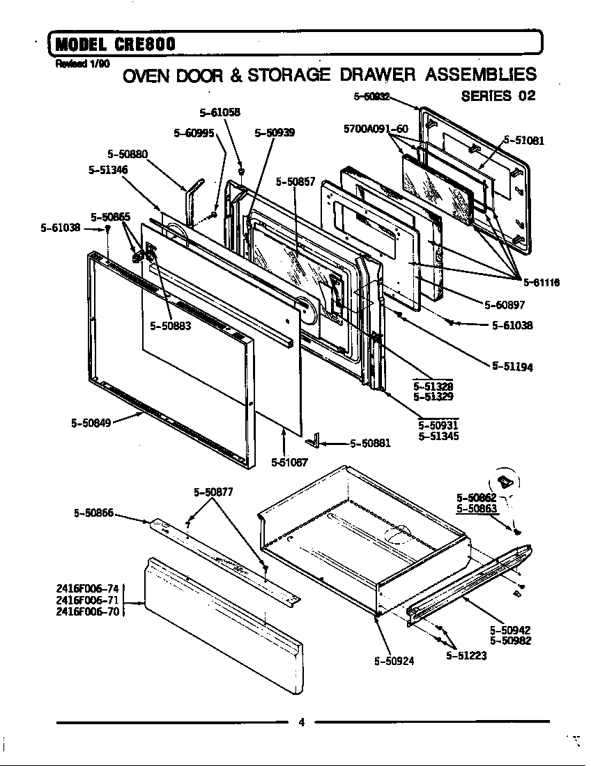 Maytag GCRE800 door & drawer assembly diagram