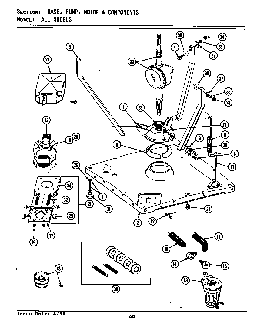 Maytag GA5000 base, pump, motor & components diagram