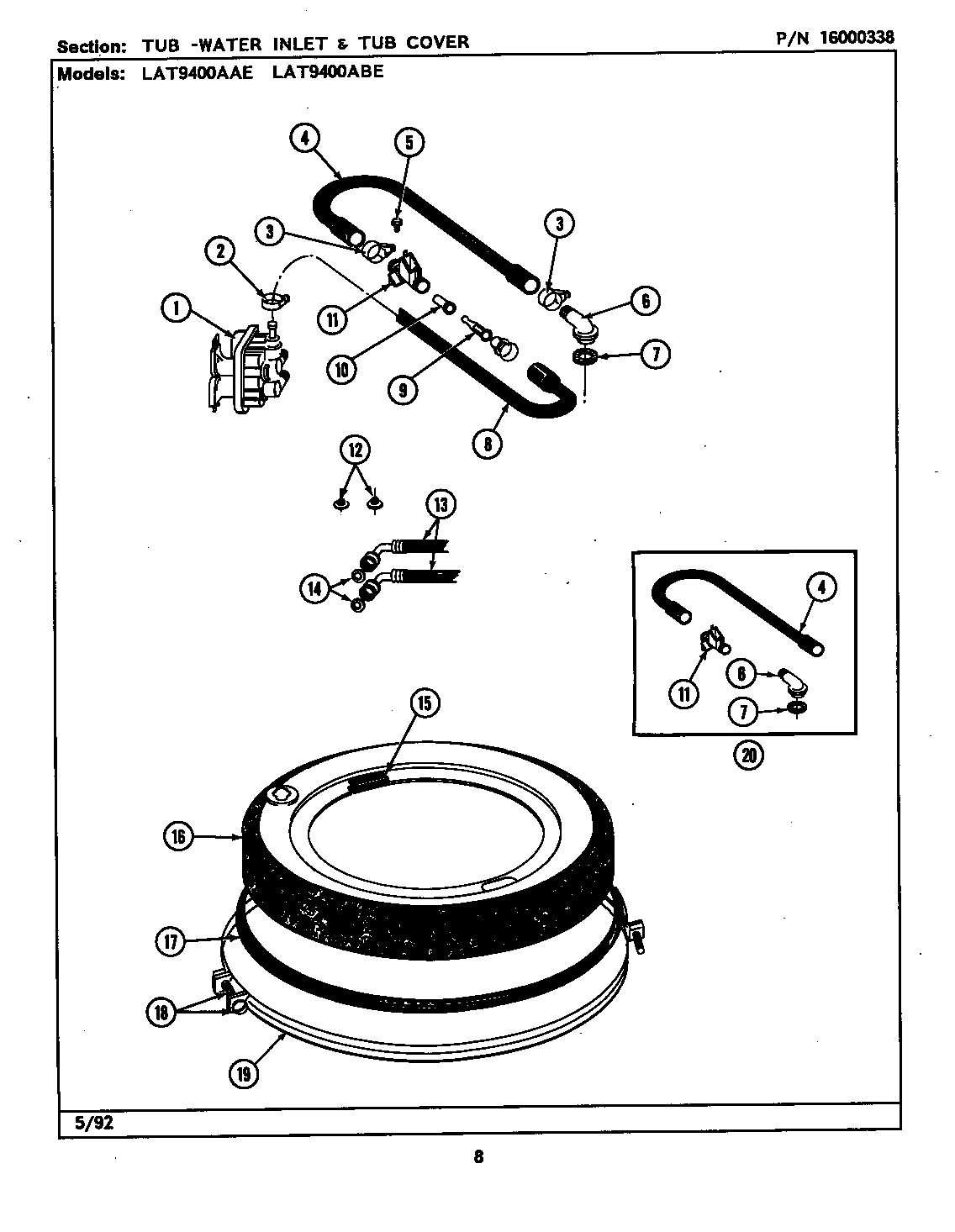 Maytag LAT9400AAW tub-water inlet & tub cover (lat9400aae) (lat9400abe) diagram