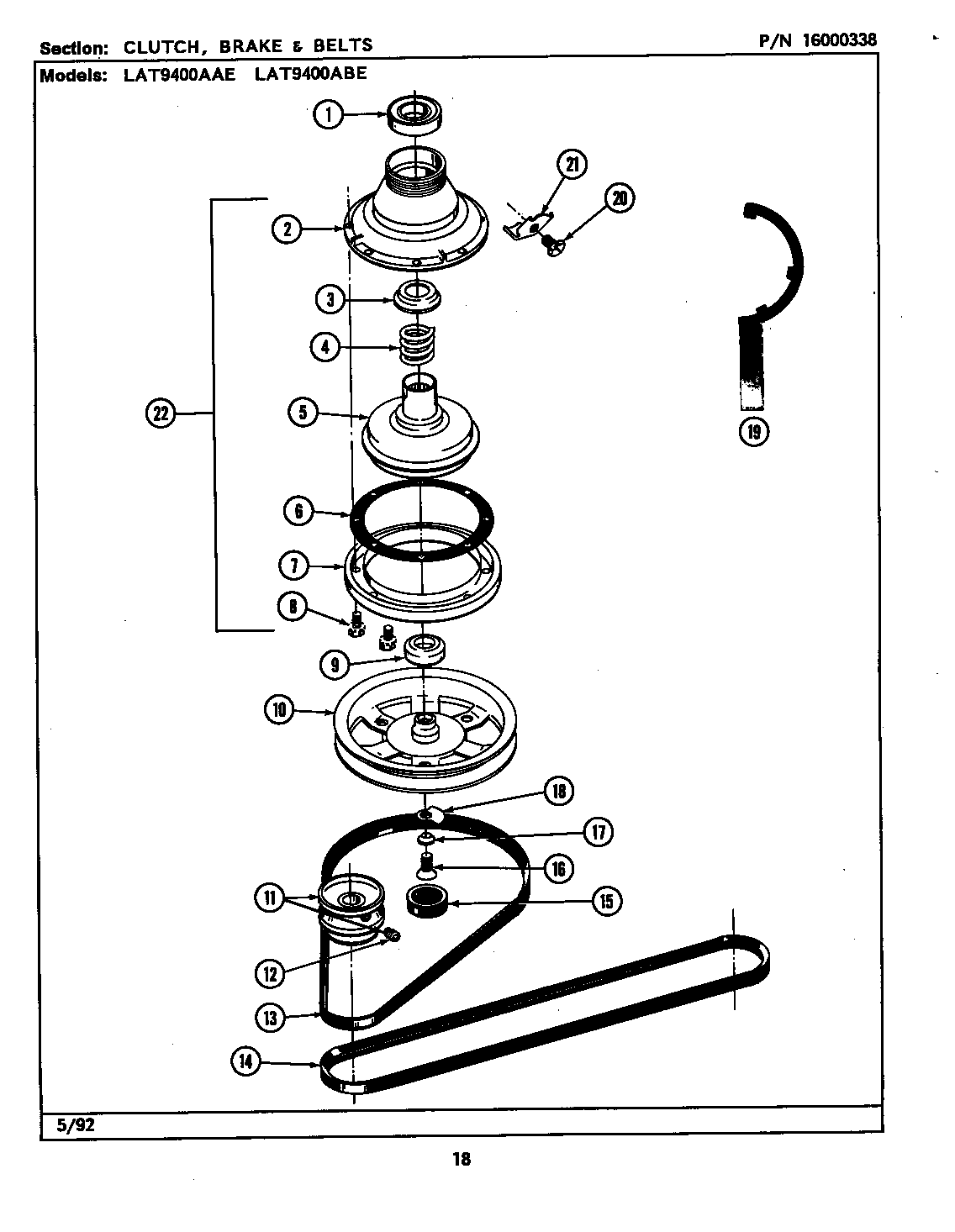Maytag LAT9400AAW clutch, brake & belts (lat9400aae & abe) (lat9400aae) (lat9400abe) diagram