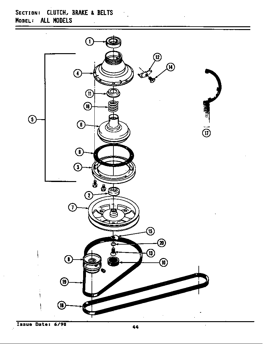 Maytag LA8100 clutch, brake & belts diagram