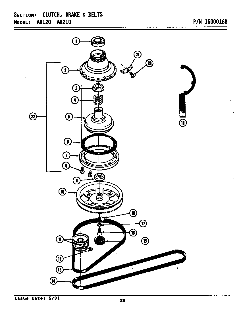 Maytag GA8120 clutch, brake & belts diagram