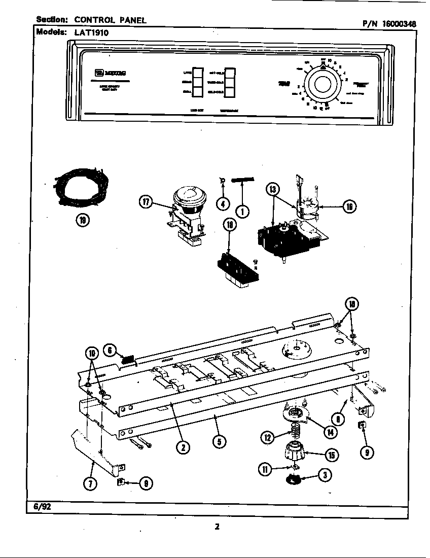 Maytag LAT1910AAL control panel diagram