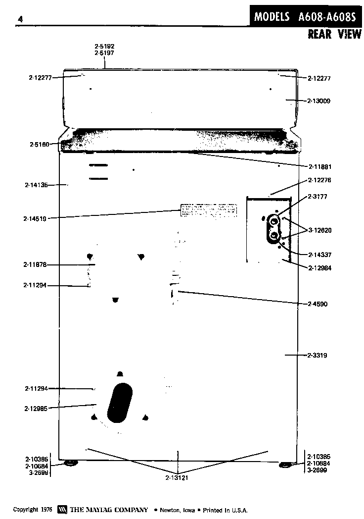 Maytag LA608 rear view diagram