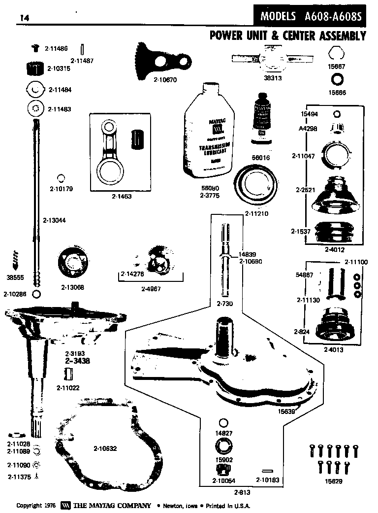Maytag LA608 power unit & center assembly diagram