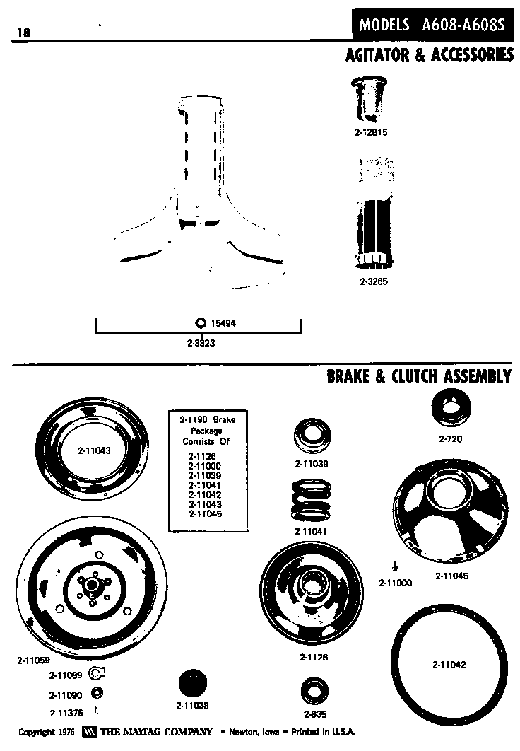 Maytag LA608 agitator & accessories diagram