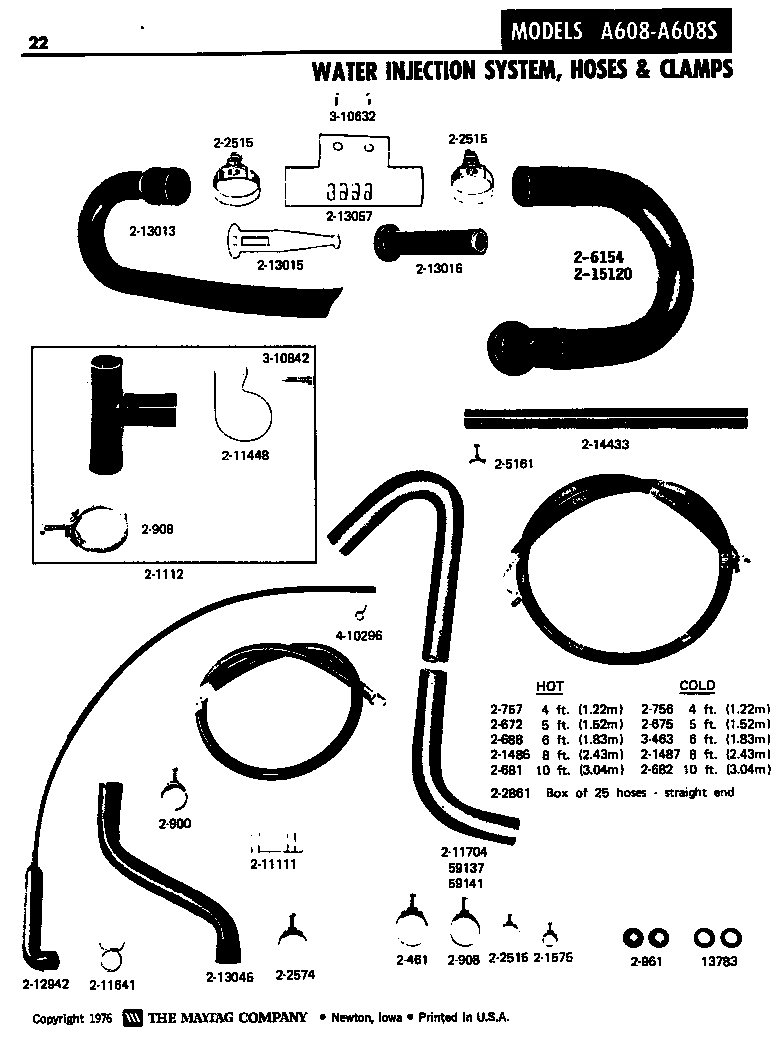 Maytag LA608 water injection system, hoses & clamps diagram