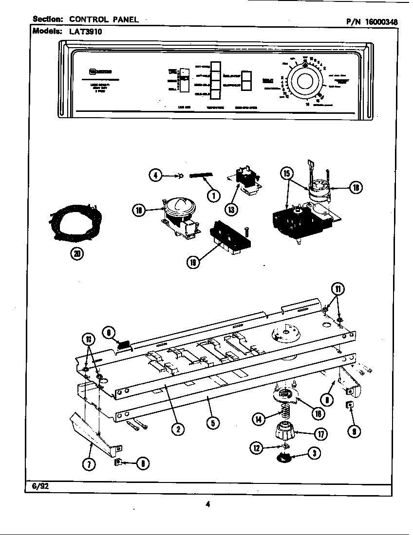 Maytag LAT3910AAW control panel diagram