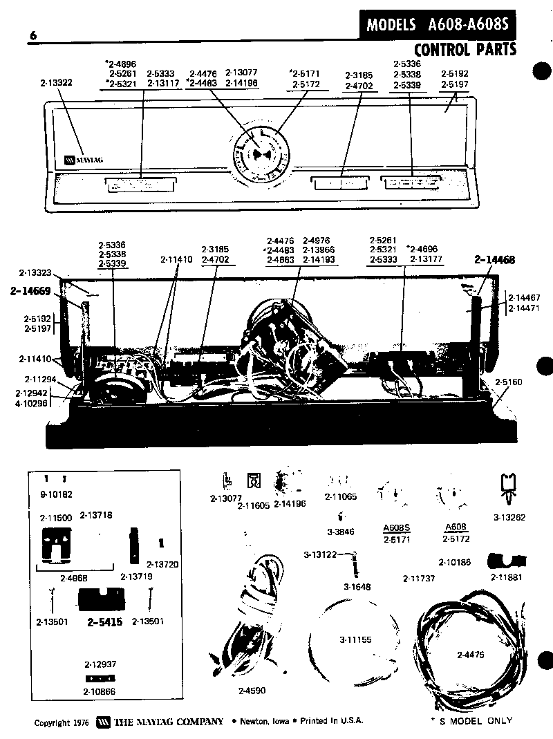 Maytag A608S control parts diagram