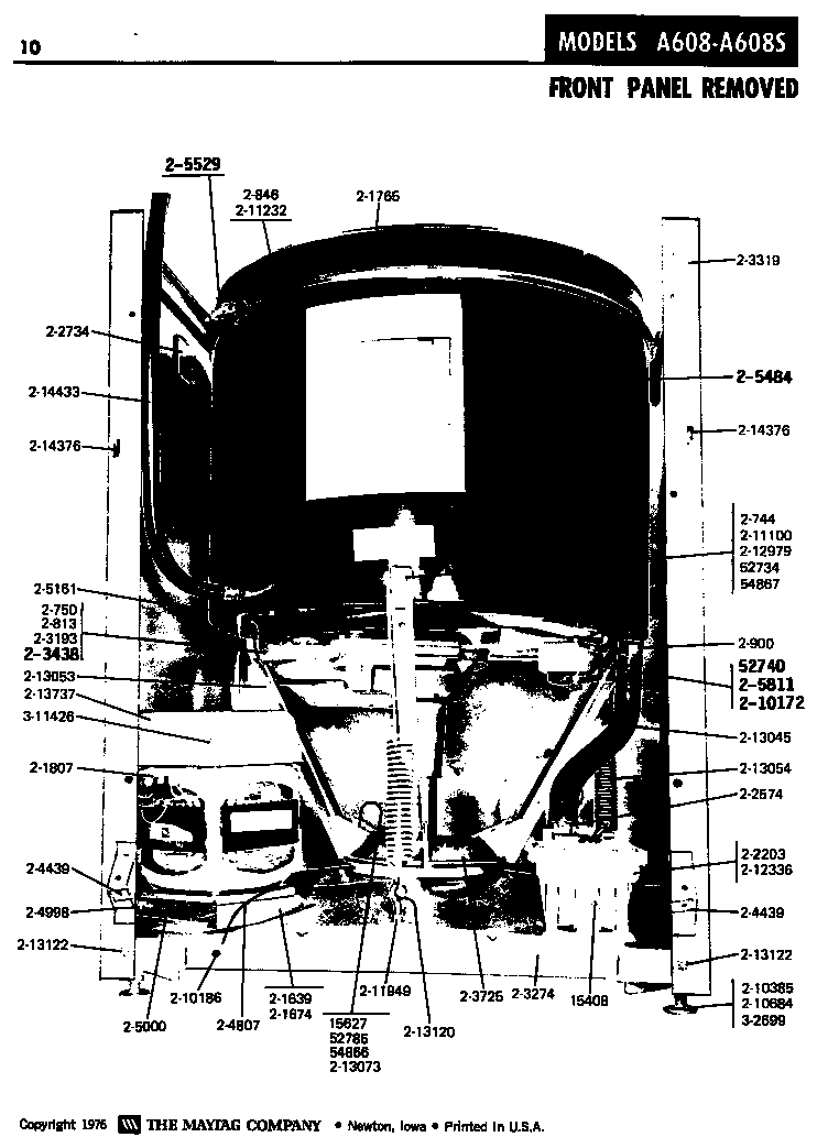 Maytag A608S front panel removed diagram