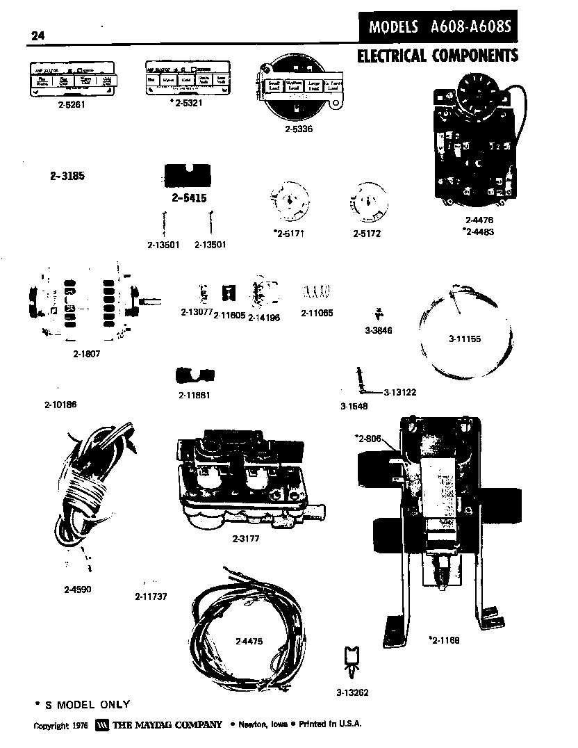 Maytag A608S electrical components diagram