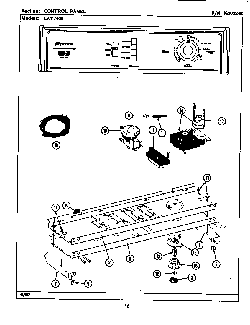 Maytag LAT7400AAL control panel diagram