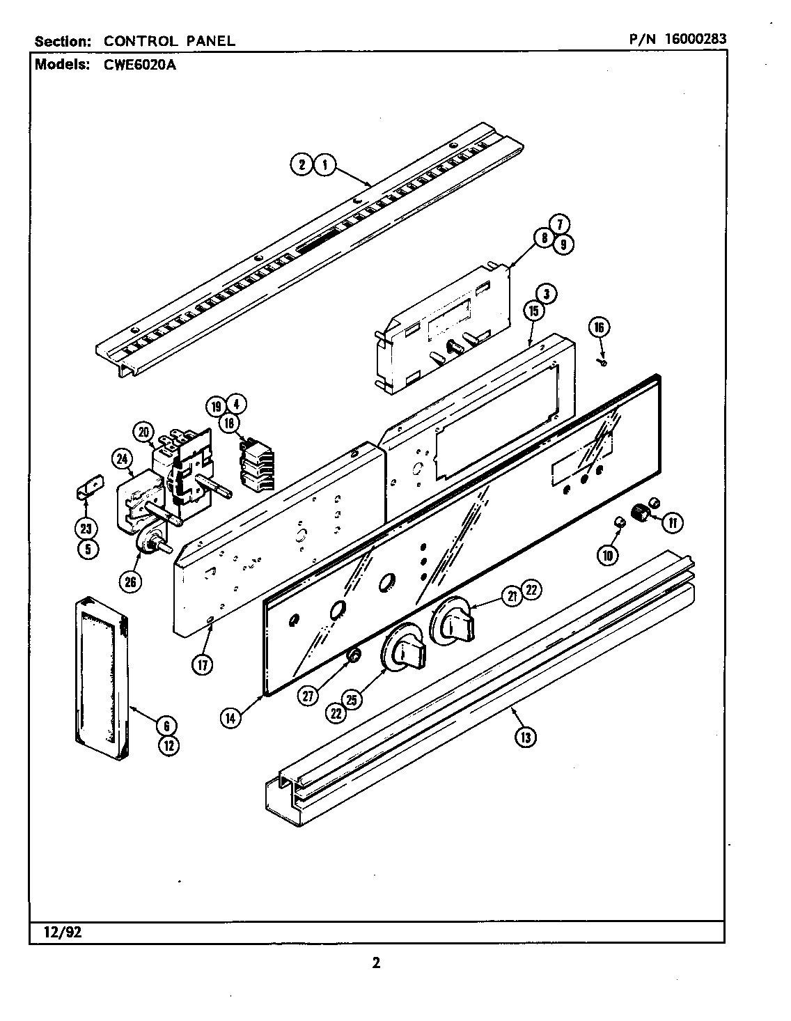 Maytag CWE6020ACB control panel diagram