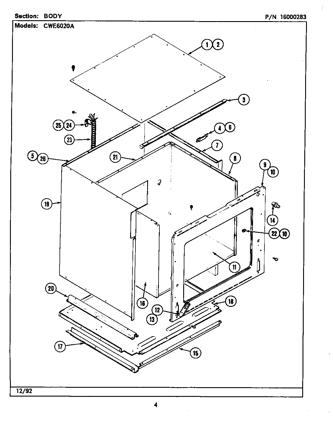 Maytag CWE6020ACB body diagram
