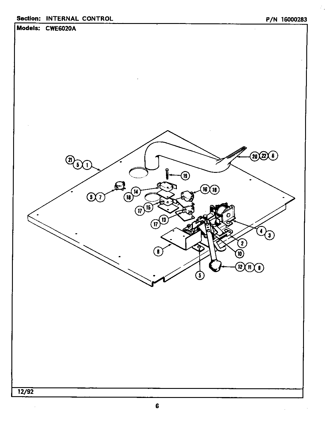 Maytag CWE6020ACB internal controls diagram