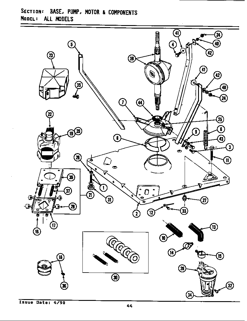Maytag LA8840 base, pump, motor & components diagram