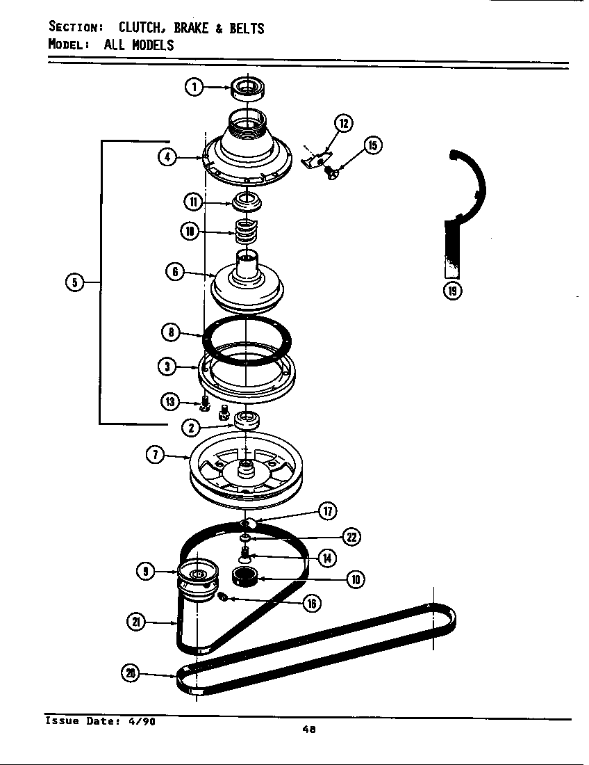 Maytag LA9400W clutch, brake & belts diagram