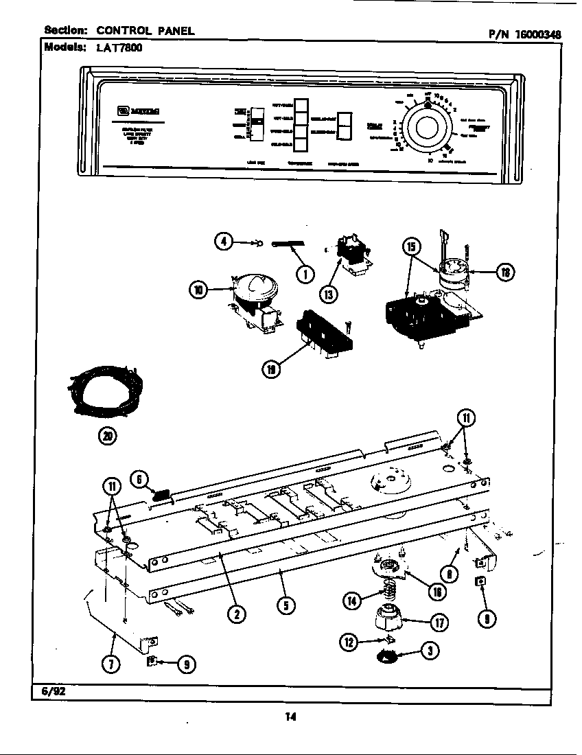 Maytag LAT7800ABW control panel diagram