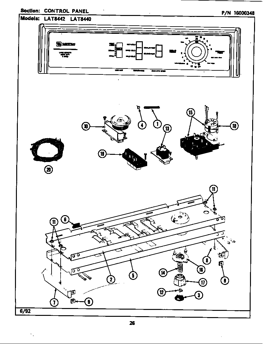 Maytag LAT8420AAW control panel diagram