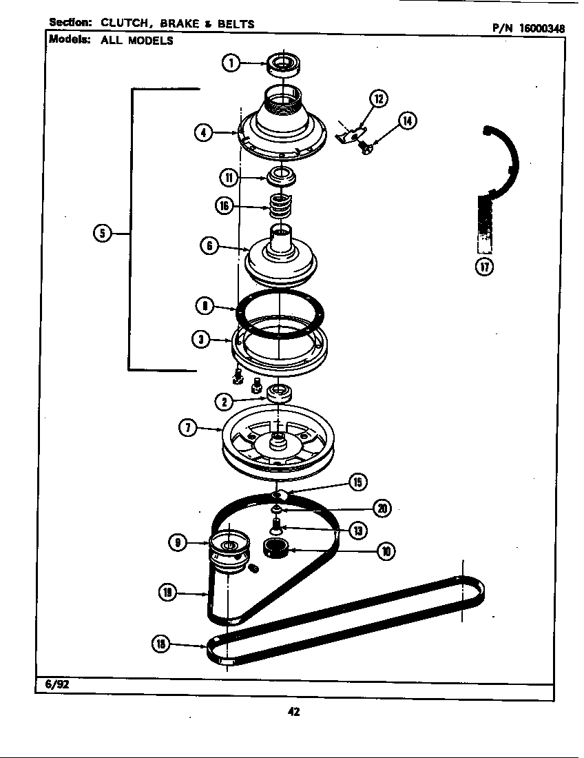 Maytag LAT8420AAW clutch, brake & belts diagram