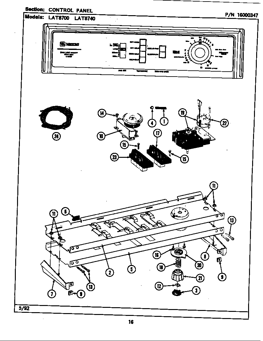 Maytag LAT8740AAW control panel diagram