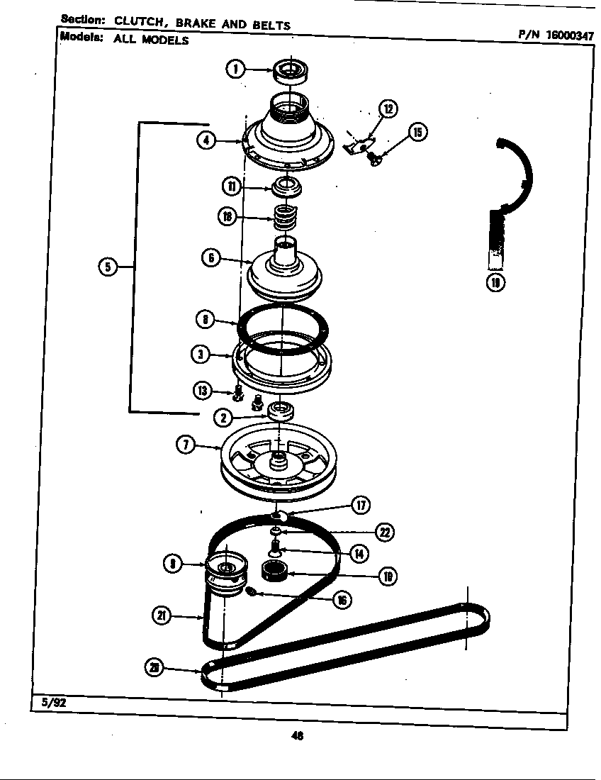 Maytag LAT9200DAW clutch, brake & belts diagram