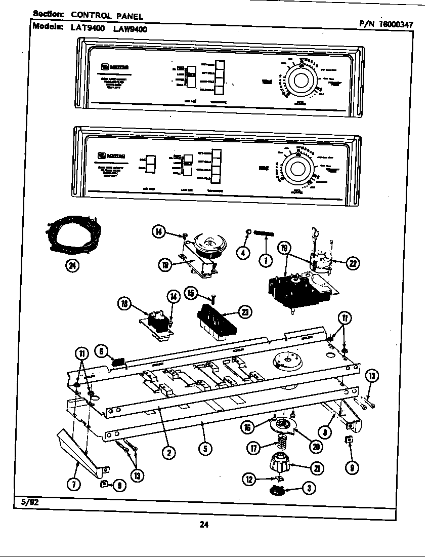 Maytag LAT9400AGW control panel diagram