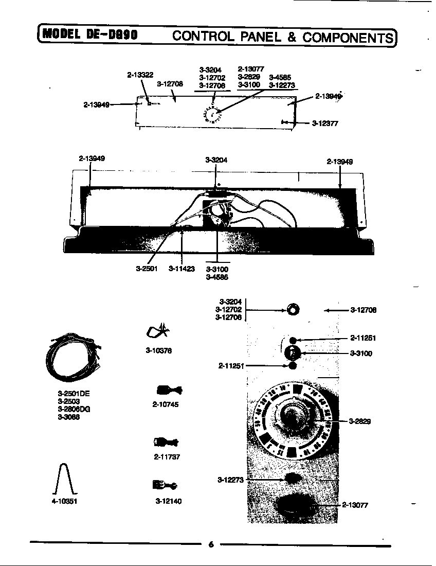 Maytag DE90 control panel & components diagram