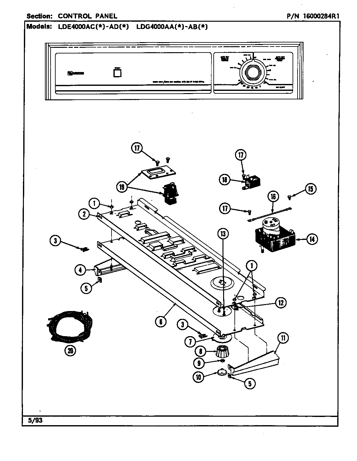 Maytag LDE4000ACW control panel diagram