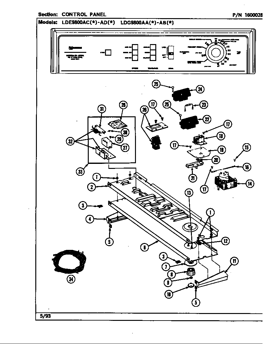 Maytag LDE9800ADW control panel diagram