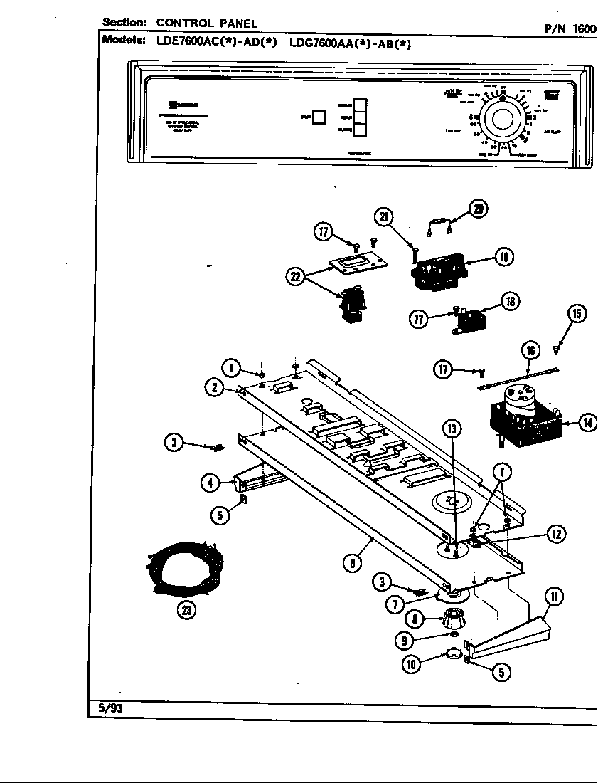 Maytag LDE7600AGL control panel diagram