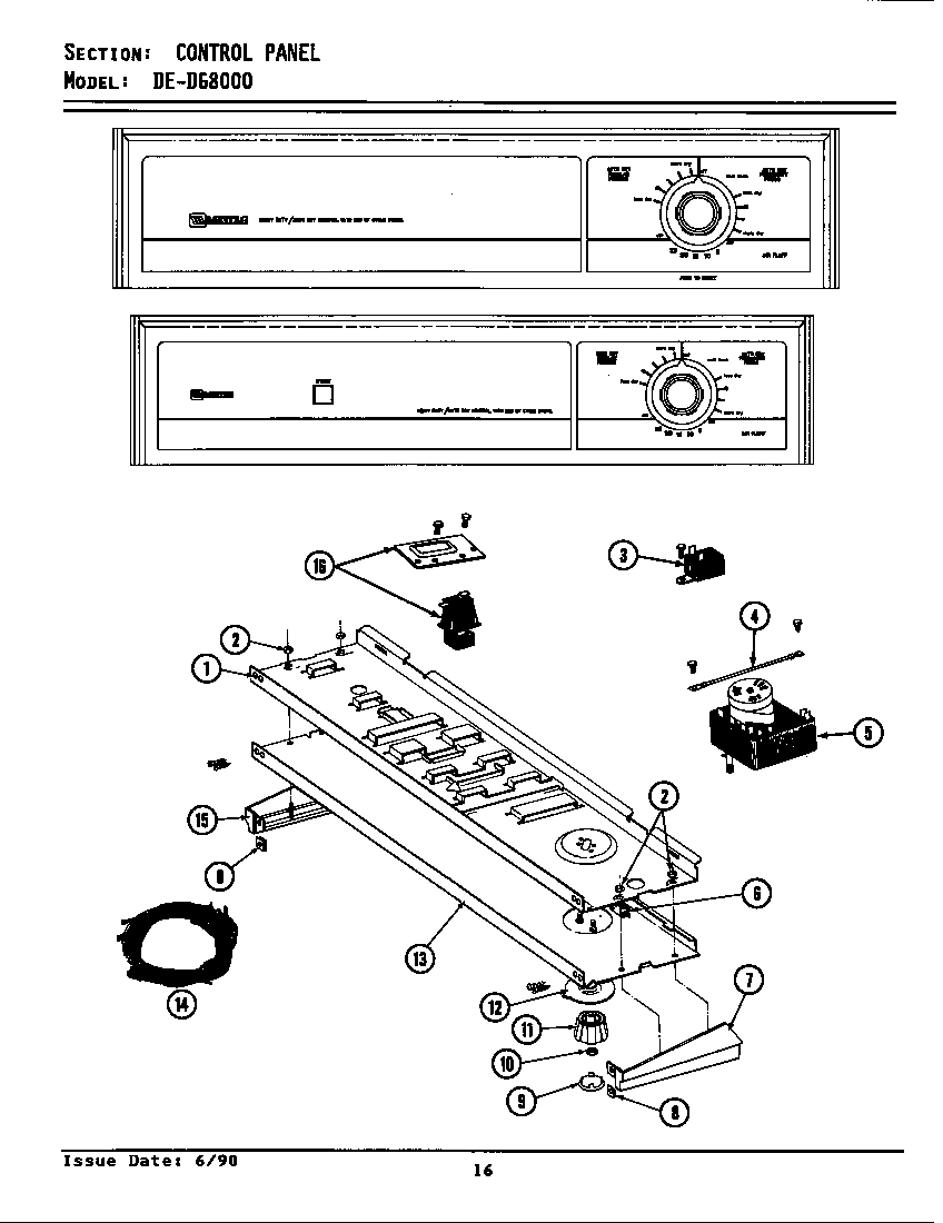 Maytag DE8000 control panel diagram