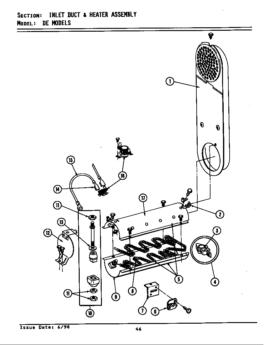 Maytag DE8300 inlet duct & heater assembly diagram