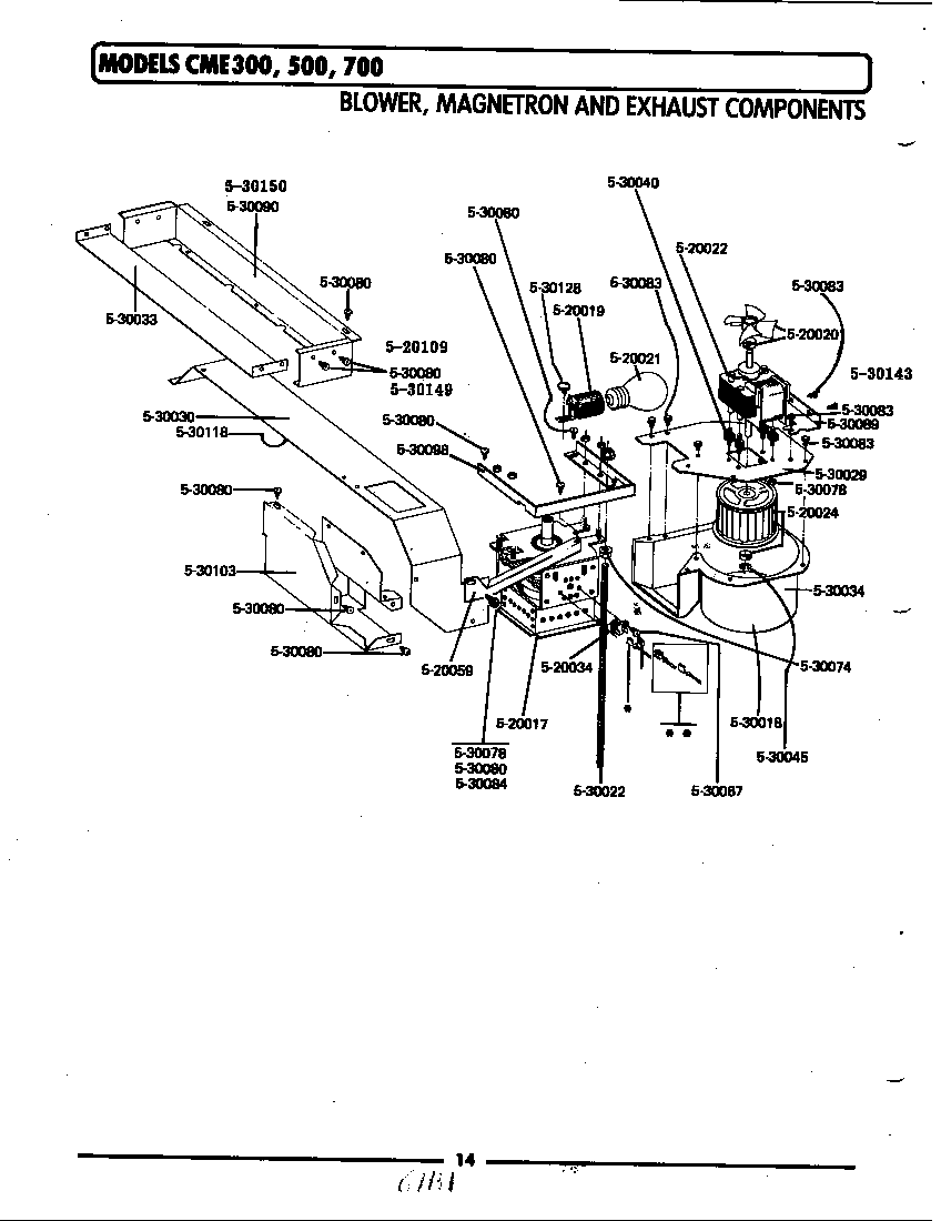 Maytag CME700 blower, magnetron & exhaust components diagram